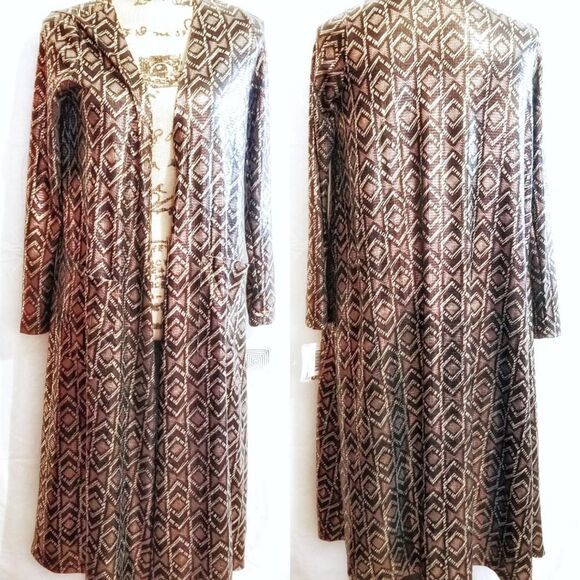 LuLaRoe Brown Sarah Metallic Aztec Chevron Cardigan - Picture 1 of 8